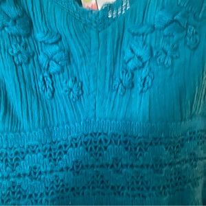 Beautiful summer dress. Teal, embroidered. Oneil. Size medium fits small.